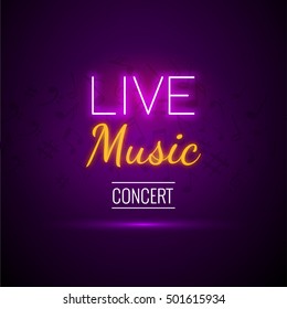 Neon Live Music Concert Acoustic Party Poster Background Template With Text Sign Spotlight And Stage