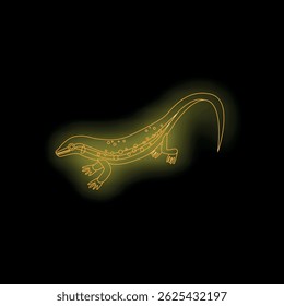 Réptil de lagarto neon brilhando sobre um fundo preto, perfeito para zoologia, natureza e temas da vida selvagem
