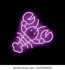 Neon lobster sign is glowing on a black background