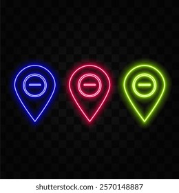 Neon location icon retro pink glowing sign night light advertising vector illustration.