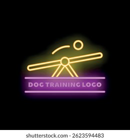 Neon logo for dog training business featuring a seesaw and a ball