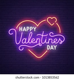 Neon logo, label, emblem. Happy valentine's Day. Neon sign, bright signboard, light banner.