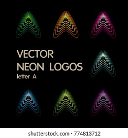 Neon logo letter "A". Vector graphic design elements for your company logo. Color neon icon set. Bright dynamic web logotype