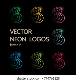 Neon logo letter "B". Vector graphic design elements for your company logo. Color neon icon set. Bright dynamic web logotype