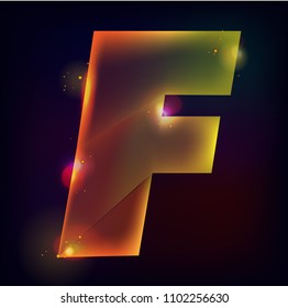 Neon logo letter F on dark background 