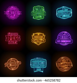 neon logo vector glow neon modern template set of sale discount offer and quality product logo neon logo color pink classic night group isolated colourful special black pile colorful digital red moder