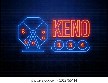 Neon Lottery Keno Background On Black Brick Wall