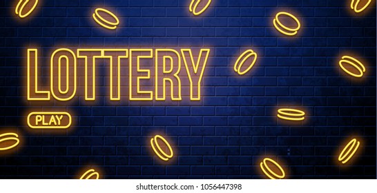 neon lottery sign isolated on brick wall