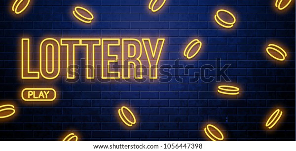 neon lottery sign isolated on brick wall