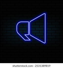 Neon loudspeaker icon. Glowing neon speaker sign, outline megaphone pictogram in vivid colors. Online marketing, promotion in social media, public propaganda. Vector icon set, sign, graphic symbol.4