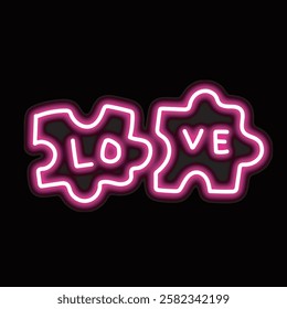 neon love puzzle isolated on black background. love puzzle icon with glowing neon lines. Vector illustration