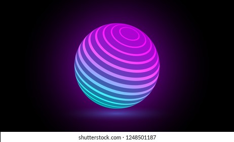 Neon luminescent 3D ball with gradient and a glow effect
