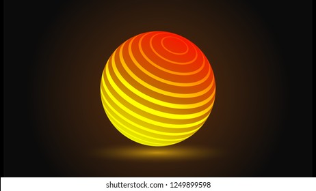 Neon luminescent 3D ball with gradient from yellow to orange red and a glow effect