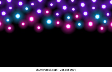 Neon luminous dot circle bright pink blue purple pattern dark background vector illustration.