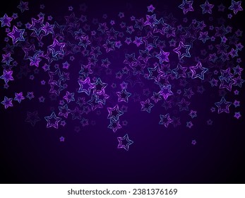 Neon luminoso estrellas fondo de la música vectorial. El año nuevo mágico liderado por violeta brilla. Banner de cumpleaños vacaciones brillante decoración colorida. Estrellas brillantes láser. Un diseño brillante.