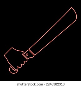 Neon machete en mano en uso Arm Big cuchillo color rojo ilustración vectorial estilo plano luz