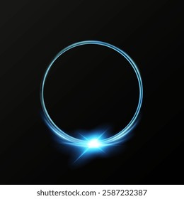Neon magic circle. Futuristic light circle for background. Blue frame. Vector. Magic portal.