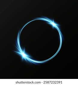 Neon magic circle. Futuristic light circle for background. Blue frame. Vector. Magic portal.