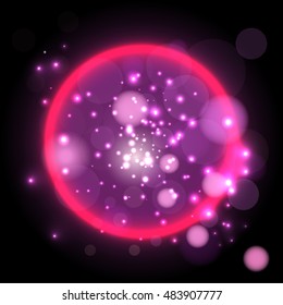 Neon magic golden vector light effect. Golden sparkling background. Light bursts. Star dust on black background.