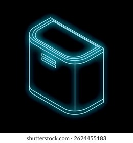 Neon mailbox glowing on a black background, perfect for themes of communication, technology, and the future