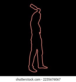 Neon man with bandana on his face that hides his identity and bottle in hand Concept of rebellion Concept protest and danger red color vector illustration image flat style light