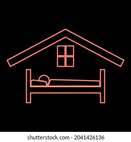 Neon man in bed hotel red color vector illustration flat style image