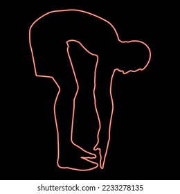 Neon man bends down sportsman doing exercises sport action male workout silhouette side view icon black color vector illustration flat style simple imagein circle round red color vector illustration