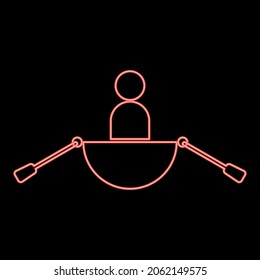 Neon man in a boat red color vector illustration flat style light image