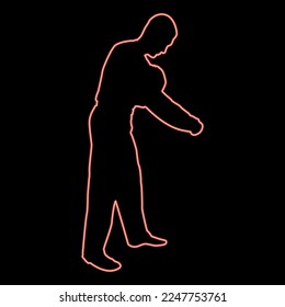 Neon man dressing sweater Clothes concept Put on his pullover red color vector illustration image flat style light