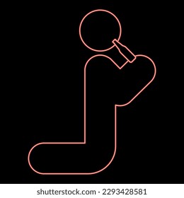 Neon man drinking alcohol from bottle of beer wine drunk people concept stick use beverage drunkard booze stands on the knees red color vector illustration image flat style