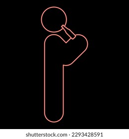 Neon man drinking alcohol from bottle of beer wine drunk people concept stick use beverage drunkard booze standing red color vector illustration image flat style