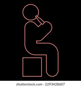 Neon man drinking alcohol from bottle of beer wine drunk people concept stick use beverage drunkard booze sit on box red color vector illustration image flat style