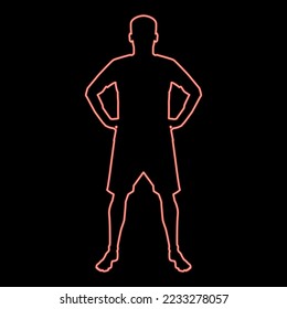 Neon man holding hands on belt confidence concept silhouette manager business icon black color vector illustration flat style simple imagein circle round red color vector illustration image flat