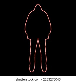 Neon man in the hood concept danger silhouette back side icon black color vector illustration flat style simple imagein circle round red color vector illustration image flat style light