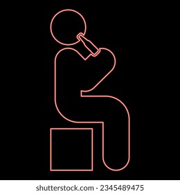 Neon man human drinking water alcohol beer from bottle sitting position red color vector illustration image flat style