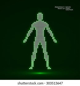 Neon man from pixels. Abstract background. Vector illustration. Eps 10