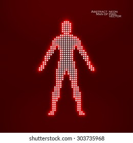 Neon man from pixels. Abstract background. Vector illustration. Eps 10