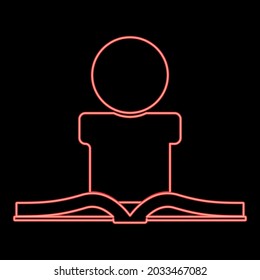 Neonman liest Buch Rot Farbe Vektorgrafik flaches Bild
