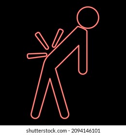Neon man a with sick back . backache red color vector illustration image flat style light