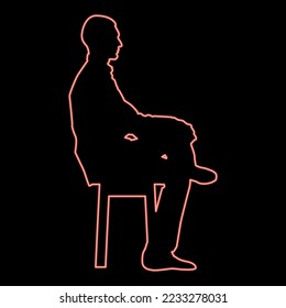 Neon Mann sitzend Pose junger Mann sitzt auf einem Stuhl mit seinem Bein geworfen Silhouette Symbol schwarze Farbe Vektorgrafik flache Art einfache Vorstellung rund um die rote Vektorgrafik flach