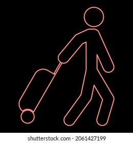 Neon man with suitcase red color vector illustration flat style light image