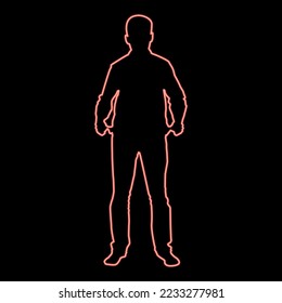 Neon man took out his empty pockets businessman has not money silhouette concept icon black color vector illustration flat style simple imagein circle round red color vector illustration image flat