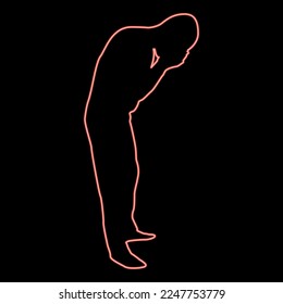 Neon man wash face water Male cleansing facial Washes his Concept cares about his look Hygiene red color vector illustration image flat style light