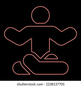 Neon man in yoga pose red color vector illustration image flat style light