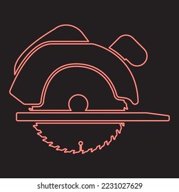 Neon manual circular saw red color vector illustration image flat style light