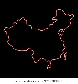 Neon map of china red color vector illustration image flat style light