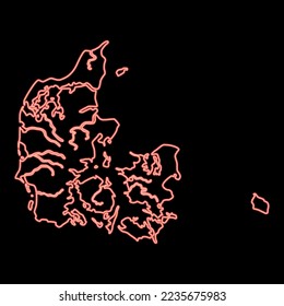 Neon Karte von Dänemark rote Vektorgrafik Bild flach Stil Licht