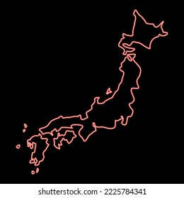 Neon map of japon red color vector illustration image flat style light