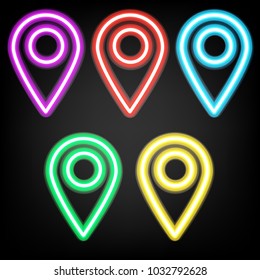 neon map point set or location icon set, vector illustration.  