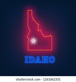 Neon map State of Idaho on dark background.